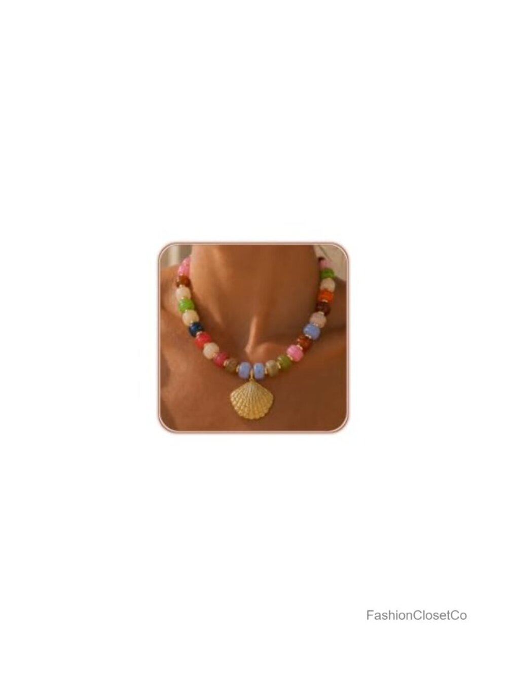Chunky Seashell Necklace Resin Beaded Copper Shell Pendant Boho Statement